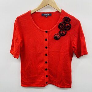 Evan Picone Petite Womens PM Medium Flower Applique Short Sleeve Cardigan 601